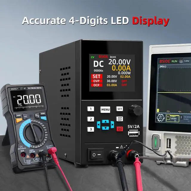 Alt view image 5 of 7 - BSIDE DC Power Supply Variable 30V 5A Bench Power Supply, Encoder Knob With Memory Storage, 4-Digits Adjustable Switching Regulated Lab