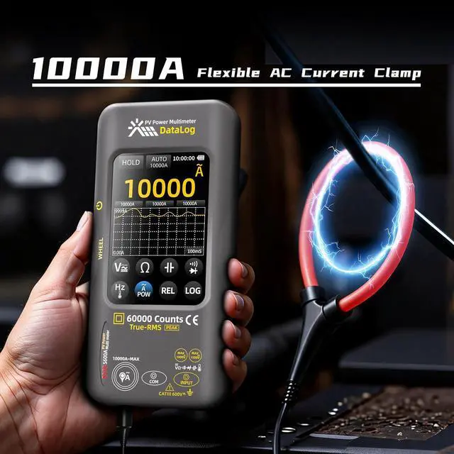 Alt view image 4 of 7 - BSIDE 60000 Counts PV Multimeter, Power Measurement with 10000A Flexible AC Clamp Wire, Date Recorder with 3.98" Touch LCD, 1500VDC/1000VAC, Cap Diode Temp Amp Peak Teser for Photovoltaic Solar Panel