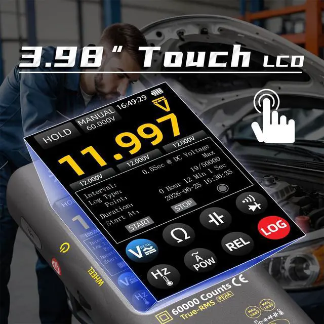 Alt view image 5 of 7 - BSIDE 60000 Counts PV Multimeter, Power Measurement with 10000A Flexible AC Clamp Wire, Date Recorder with 3.98" Touch LCD, 1500VDC/1000VAC, Cap Diode Temp Amp Peak Teser for Photovoltaic Solar Panel