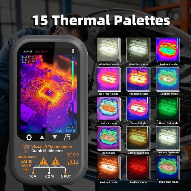 Alt view image 7 of 7 - BSIDE Thermal Multimeter, 320x428 IR Resolution with Macro Lens, Date Recording Mode with 360-Degree Rotate Touch LCD, 15 Thermal Palettes 20000 Counts Voltmeter for Electricity PCB HVAC Circuit Break