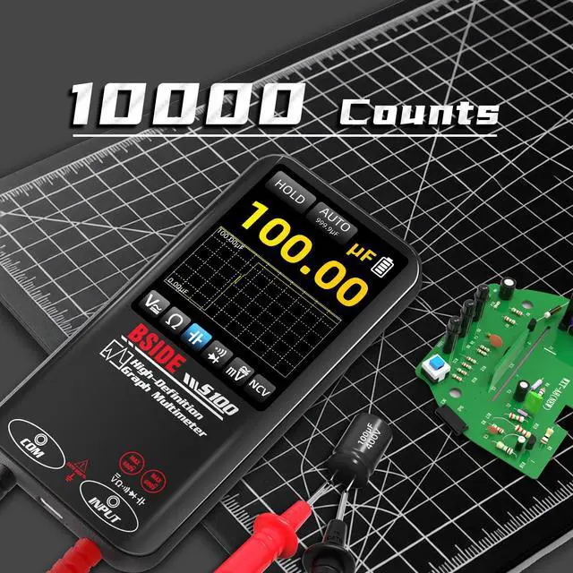 Alt view image 3 of 7 - BSIDE Digital Multimeter Date Monitor, 10000 Counts with Rechargeable, True RMS Pocket Auto-Ranging Color Display Voltmeter, Measures Capacitance Diode Continuity Ohm V-Alert Voltage with Flashlight
