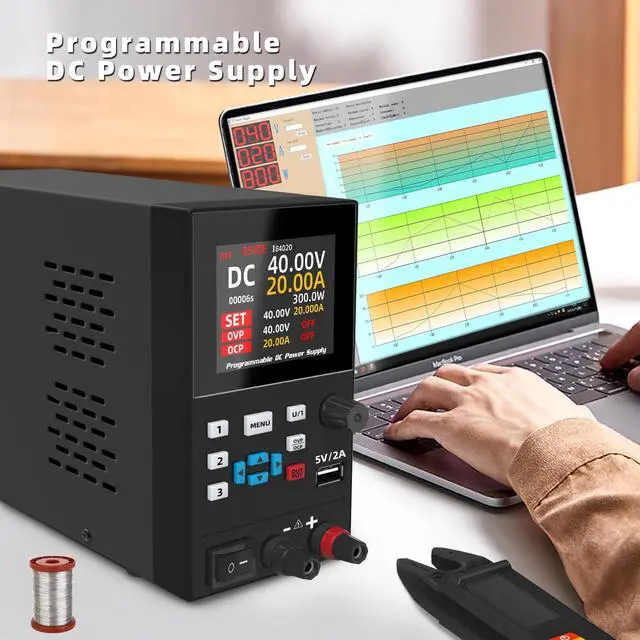 Alt view image 2 of 7 - BSIDE 40V 20A DC Power Supply Variable, Programmable with Encoder Knob, Adjustable Switching Regulated Bench Power Supply, 4-Digits LED Display with Memory Storage, 5V/2A USB Ports and Output Button