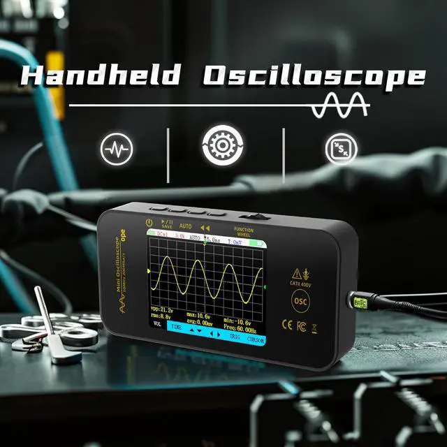 Alt view image 2 of 7 - BSIDE Handheld Digital Oscilloscope, 50MHz Bandwidth with 3.2 Color LCD, 200MSa/s Sampling Rate, Potable Automotive Scope Tester with Auto/Nomal/Single Trigger for Electronic Audio Amplifier Hobbyist