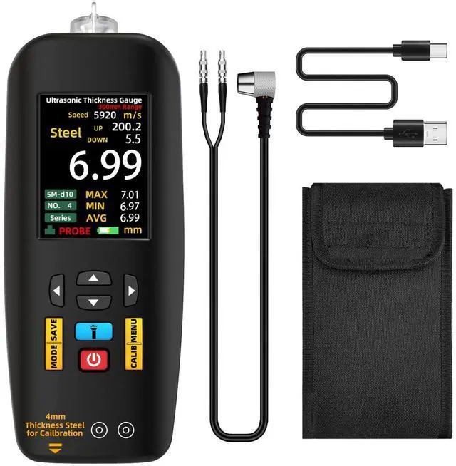 Main image of BSIDE Ultrasonic Thickness Gauge Meter, 1-300mm Range with Color Display, Rechargeable Ultrasonic Thickness Tester with Probe for Measuring Metal Steel Silver Plastic Glass PVC Aluminum Pipes Ceramics