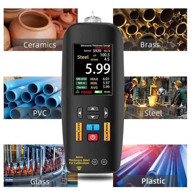 Alt view image 3 of 7 - BSIDE Ultrasonic Thickness Gauge Meter, 1-300mm Range with Color Display, Rechargeable Ultrasonic Thickness Tester with Probe for Measuring Metal Steel Silver Plastic Glass PVC Aluminum Pipes Ceramics