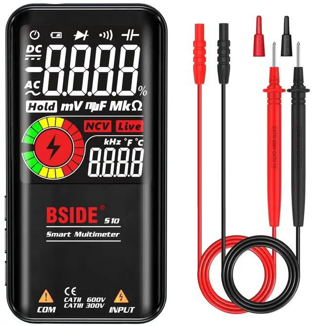 Main image of BSIDE Digital Multimeter Color LCD 9999 Counts Auto-Ranging Voltmeter Capacitance Resistance Continuity Frequency Diode Duty Cycle Live Check Voltage Tester with Flashlight
