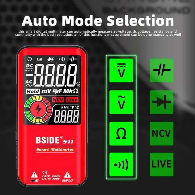 Alt view image 2 of 7 - BSIDE Color LCD Digital Multimeter 3 Results Display 9999 Counts Auto-Ranging Ohmmeter, Rechargeable with Smart Mode, Capacitance Ohm Frequency Diode Duty Cycle Live Check Voltage Tester