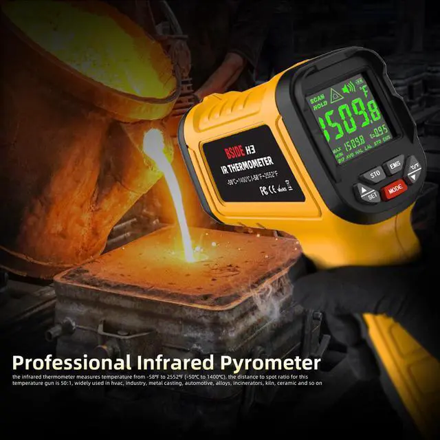 Alt view image 3 of 7 - BSIDE Infrared Thermometer Pyrometer 50:1 Industrial Temperature Gun -58~2552(-50~1400) IR Laser Thermometer, High Temp Non-Contact Digital Thermometer for Furnace Smelt Forge
