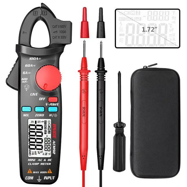 Alt view image 2 of 7 - BSIDE DC Current Clamp Meter 6000 Counts Digital Multimeter Amp Continuity Ohm Hz Live Check V-Alert Voltage Tester with Back Clip