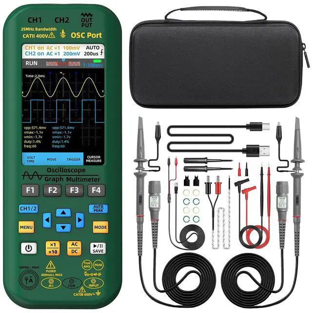 Main image of BSIDE Handheld Digital Oscilloscope Multimeter 2 Channels 50MHz Bandwidth Scope Tester, 3.98" TFT LCD DDS Generator with 2 Probes, Measure Flexible AC Current Clamp, Temp Capacitance Diode Amp Voltage