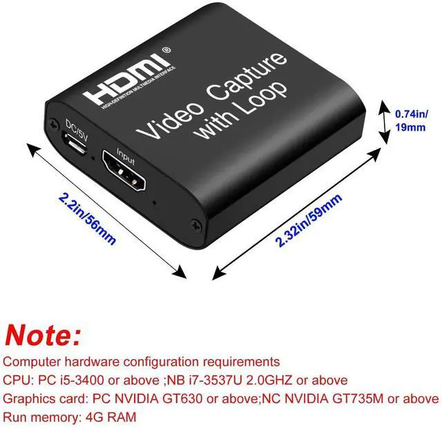 Alt view image 6 of 7 - Video Capture Card 4K HDMI Device with Loop Out, Full HD 1080P Game Capture Video Recorder for Live Streaming, Broadcasting or Video Conference,S3/PS4/Xbox One/DSLR/Camcorders