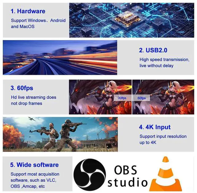 Alt view image 4 of 7 - Video Capture Card with Loop Out, HDMI USB 2.0 4K HD 1080P 60FPS Game Capture Video Audio Recorder for Live Streaming for PS3/ PS4 /Xbox One/DSLR/Camcorders/Action Cam