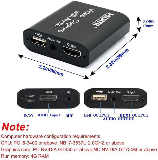 Alt view image 6 of 7 - Video Capture Card with Loop Out, HDMI USB 2.0 4K HD 1080P 60FPS Game Capture Video Audio Recorder for Live Streaming for PS3/ PS4 /Xbox One/DSLR/Camcorders/Action Cam