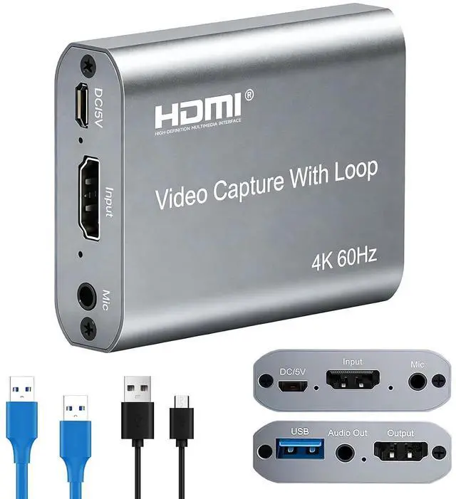 Main image of USB 3.0 HDMI Capture Card with 4K60 Input and Loop-Out, 1080P60 Ultra-Low Latency Game Capture for Streaming, Plug & Play with Mic/Audio Input, Compatible with PS5/Xbox/Switch/PC/OBS