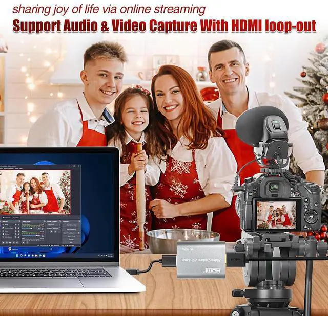 Alt view image 4 of 7 - USB 3.0 HDMI Capture Card with 4K60 Input and Loop-Out, 1080P60 Ultra-Low Latency Game Capture for Streaming, Plug & Play with Mic/Audio Input, Compatible with PS5/Xbox/Switch/PC/OBS