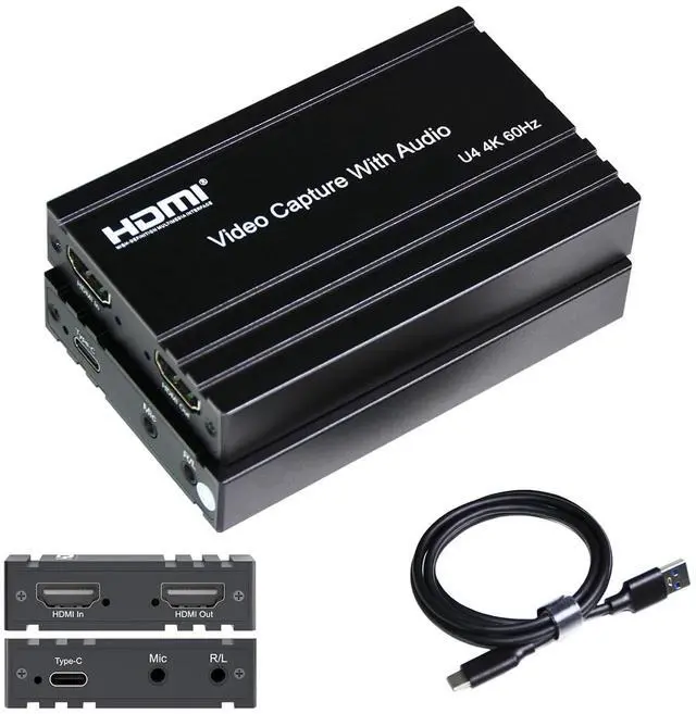 Main image of 4K60 HDMI Capture Card with USB 3.2 Type-C, True 4K@60 Capture & 4K@60 Loop-Out, 1080P240/2K144 High Refresh Rate Capture, Mic/Audio Input, for PS5/Xbox/Switch/PC/OBS Streaming