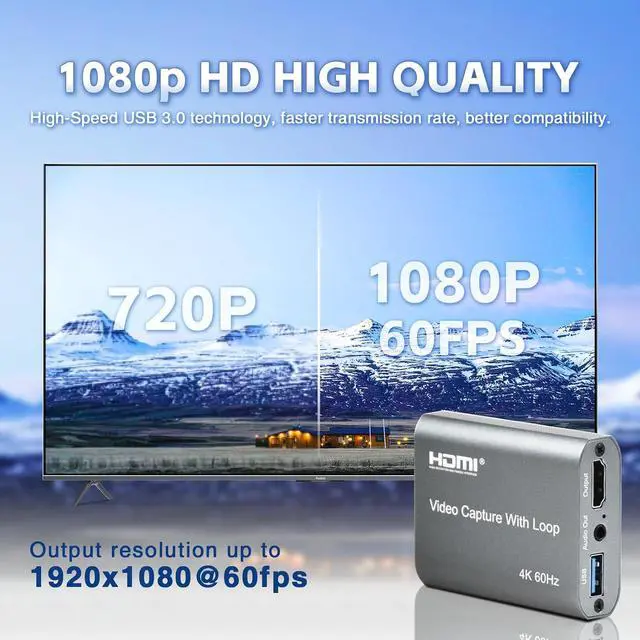 Alt view image 7 of 7 - USB 3.0 HDMI Capture Card with 4K60 Input and Loop-Out, 1080P60 Ultra-Low Latency Game Capture for Streaming, Plug & Play with Mic/Audio Input, Compatible with PS5/Xbox/Switch/PC/OBS
