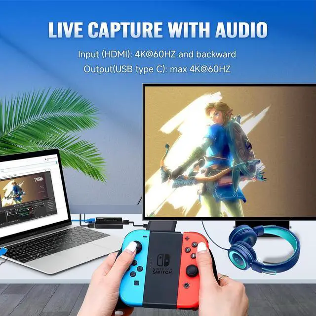 Alt view image 2 of 7 - 4K60 HDMI Capture Card with USB 3.2 Type-C, True 4K@60 Capture & 4K@60 Loop-Out, 1080P240/2K144 High Refresh Rate Capture, Mic/Audio Input, for PS5/Xbox/Switch/PC/OBS Streaming