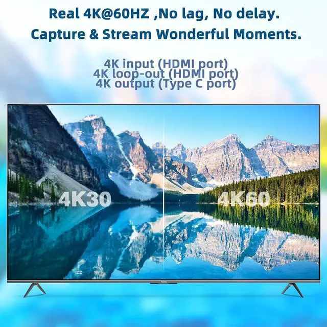 Alt view image 7 of 7 - 4K60 HDMI Capture Card with USB 3.2 Type-C, True 4K@60 Capture & 4K@60 Loop-Out, 1080P240/2K144 High Refresh Rate Capture, Mic/Audio Input, for PS5/Xbox/Switch/PC/OBS Streaming