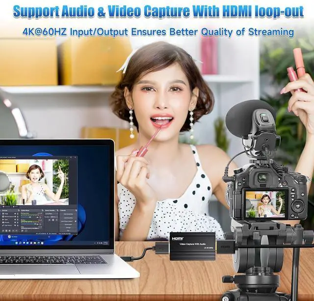 Alt view image 4 of 7 - 4K60 HDMI Capture Card with USB 3.2 Type-C, True 4K@60 Capture & 4K@60 Loop-Out, 1080P240/2K144 High Refresh Rate Capture, Mic/Audio Input, for PS5/Xbox/Switch/PC/OBS Streaming