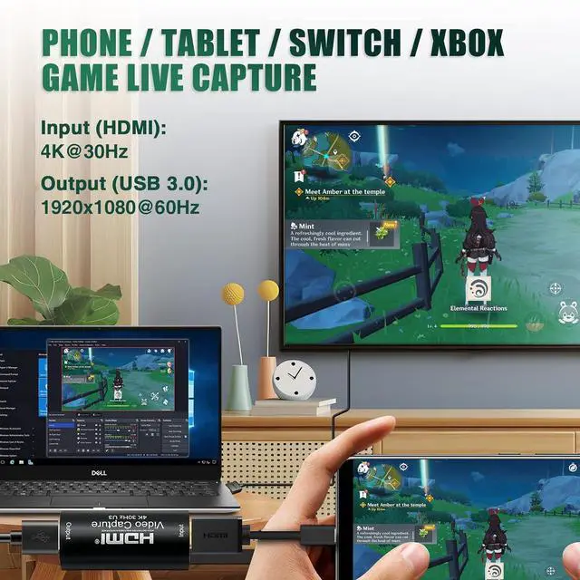 Alt view image 2 of 7 - HDMI to USB 3.0 Video Capture Card, Cam Link 1080P60 Game Capture Card Device for Streaming Recorder, Live Broadcasting, Compatible with Nintendo Switch,Xbox,PS4 (VLC/OBS/Amcap)
