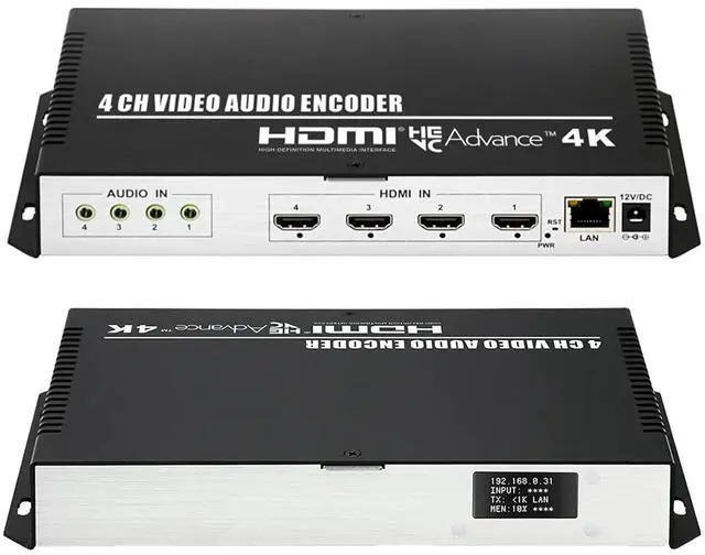 Main image of 4 Channel 4K H.265 264 MJPEG HDMI Video Encoder with Screen, Max 16 Feeds Output, Extra Audio HTTP RTSP RTMP RTMPS SRT UDP RTP IPTV Video Encoder for Live Broadcast Facebook YouTube Twitch