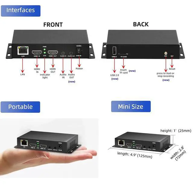Alt view image 2 of 6 - H.265/264/MJPEG Ultra Mini HDMI 1080P Video Encoder with HDMI loopout, HTTP, RTSP, RTMP/RTMPS, SRT, HLS, FLV, Compatible with ONVIF, Multicast IPTV Encoder for YouTube Facebook Twitch Live