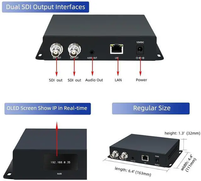 Alt view image 2 of 7 - H.265 HEVC SDI Video Decoder, 1080P@60Hz Dual SDI Output Ports, HD 3G Hardware Video Audio Decoder, IP Streaming Decoders HTTP, HTTPS,RTSP, SRT, UDP/RTPRTMP Server for IP Camera...etc