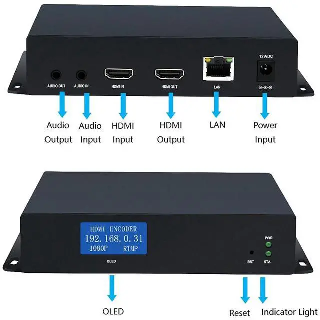 Alt view image 2 of 7 - H265&H264/MJPEG HDMI Video Encoder HD 1080P@60HZ (4K Optional) OLED Video Audio Encoders with Loopout Max 4 Channels Streams Output HTTP/SRT/RTMP/RTMPS/RTSP Streaming YouTube Facebook Live