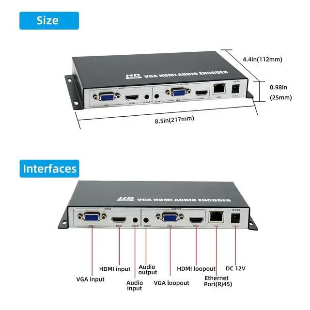 Alt view image 5 of 6 - HDMI/VGA Dual-Input Video Encoder,1080P H.265/264 Hardware Encoder, 4-Stream Live Broadcasting Encoder with Audio Embedding/De-embedding,Supports RTMP/RTMPS/SRT/RTSP,is Compatible with ONVIF