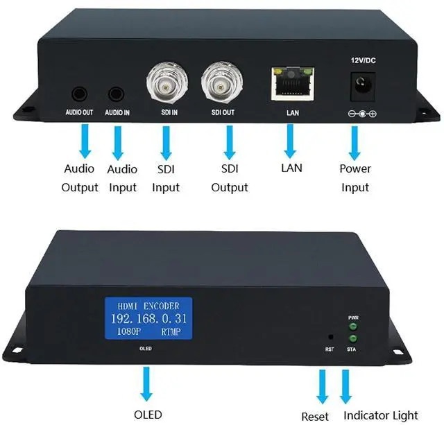 Alt view image 2 of 7 - H.265 HEVC SDI Video Encoder with OLED,HTTP,UTP,RTSP,RTMP,RTMPS,SRT,RTP Protocol,for Live Broadcast on YouTube Facebook Wowza Xtream Codes,Support POE(CE & FCC)