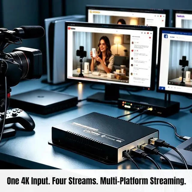 Alt view image 2 of 6 - 4K HDMI H.265 Encoder, 4-Channel IPTV Streaming Encoder with 2×4K30 + 2×1080P30 Output, HDMI Loop-Out, Support RTMP RTMPS SRT RTSP HTTP UDP ONVIF for YouTube Facebook Live