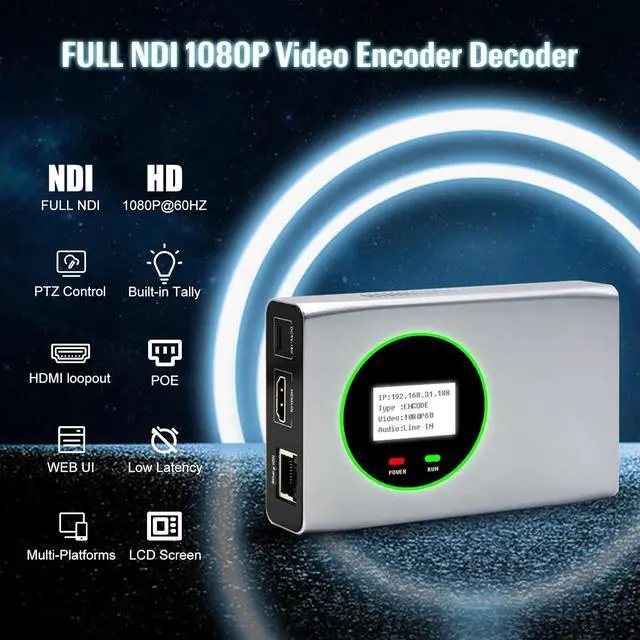 Alt view image 2 of 6 - Full NDI Encoder Decoder,1080P@60 HDMI to Full NDI Video Converter with HDMI Loopout, Tally Light PTZ Control for Live Streaming, TV Programme Video Production Broadcasting (Silver)