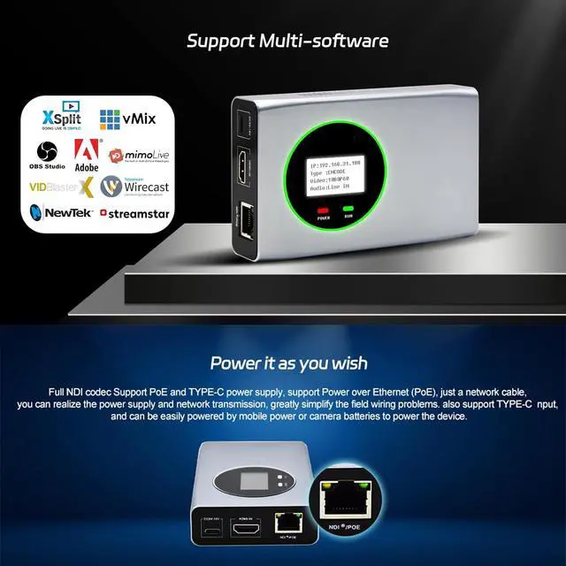Alt view image 3 of 6 - Full NDI Encoder Decoder,1080P@60 HDMI to Full NDI Video Converter with HDMI Loopout, Tally Light PTZ Control for Live Streaming, TV Programme Video Production Broadcasting (Silver)