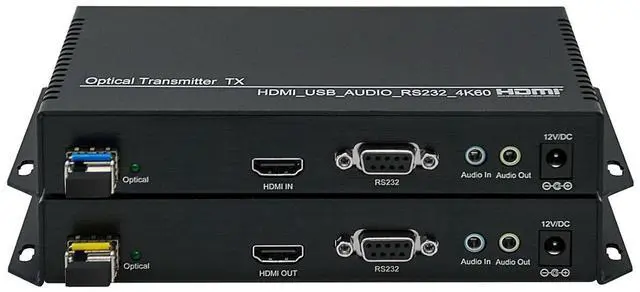 Main image of 4K60 HDMI KVM Extender Over Fiber Optic up to 10km with USB 2.0, Bi-Directional Audio/RS232, HDMI 2.1, HDCP 2.2/2.3, LC Single Mode 1 Core (Transmitter + Receiver)