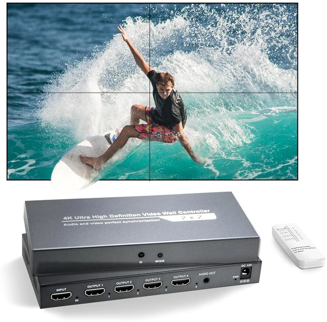 Main image of Video Wall Controller, 2x2 HDMI Video Wall Control,4K30 Input 108060 Output with 8 Splicing Modes 2x2,1x1,2x1,3x1,4x1,1x2,1x3,1x4, 180° Rotate TV Wall Processor for Big Screen,Mall...etc.