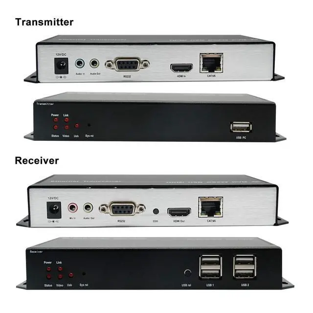 Alt view image 5 of 7 - HDMI KVM Extender 4K*2K Over 120 Cat5/6 Cable transceiver and Receiver with RA232/USB/EDID/Mic/Audio for Monitoring/Security 120m(390ft) Fiber