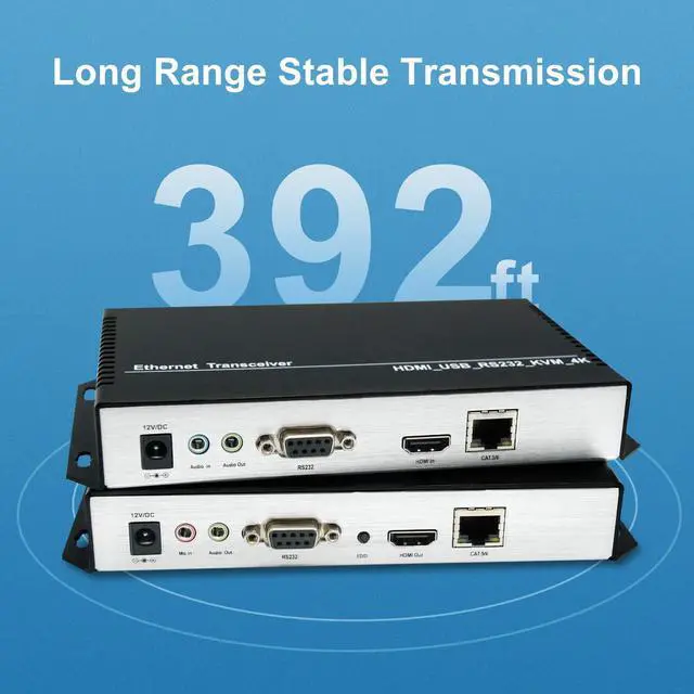Alt view image 7 of 7 - HDMI KVM Extender 4K*2K Over 120 Cat5/6 Cable transceiver and Receiver with RA232/USB/EDID/Mic/Audio for Monitoring/Security 120m(390ft) Fiber