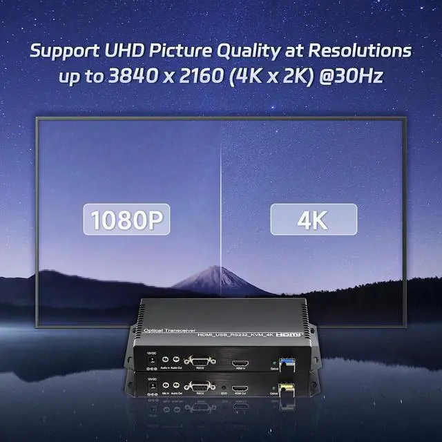 Alt view image 7 of 7 - 4K30 HDMI KVM Extender Over Fiber Optic up to 10km with Remote Power Control, USB 2.0, Bi-Directional Audio/RS232, LC Single Mode 1 Core (Transmitter + Receiver)
