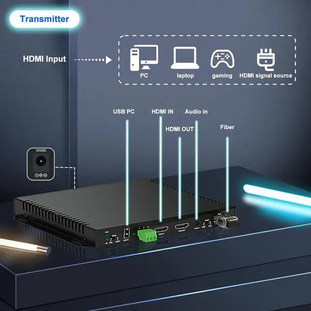 Alt view image 2 of 7 - HDMI KVM Extender Over Fiber Optic, 1080@60hz, 10KM Uncompressed Transmission Over Single Mode 1 Core, Loop-Out Dual Output, KVM KB & Mouse, 3D,RS232, Optical Fiber Extender