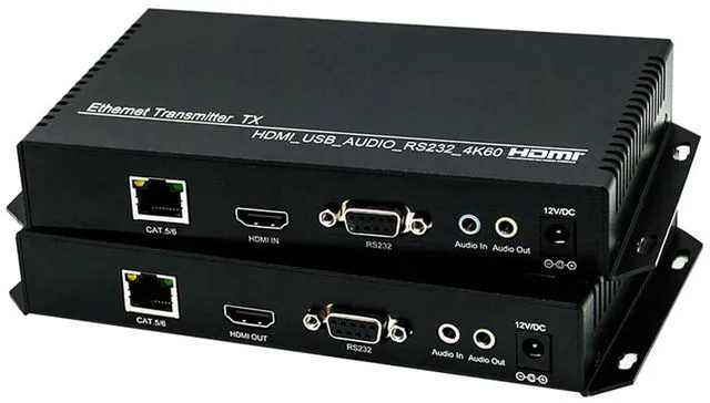 Main image of 4K@60 HDMI KVM Extender, 393FT/120M Over Cat5e/6, Point to Point/Many (Optional) Transmission, Network Video Extender, Support USB 2.0 External Devices of Keyboards, Mouse,Printers...etc.