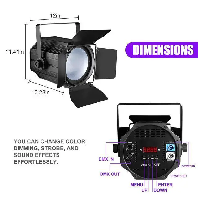 Alt view image 2 of 7 - COB Stage Lights with Barn Doors, COB Par Light 200W LED RGBWAUV DMX512 Master-Slave Sound DJ Lighting Spotlight Fresnel for Church Concert Wedding