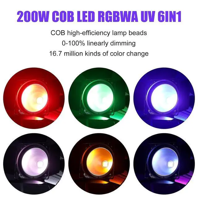 Alt view image 3 of 7 - COB Stage Lights with Barn Doors, COB Par Light 200W LED RGBWAUV DMX512 Master-Slave Sound DJ Lighting Spotlight Fresnel for Church Concert Wedding