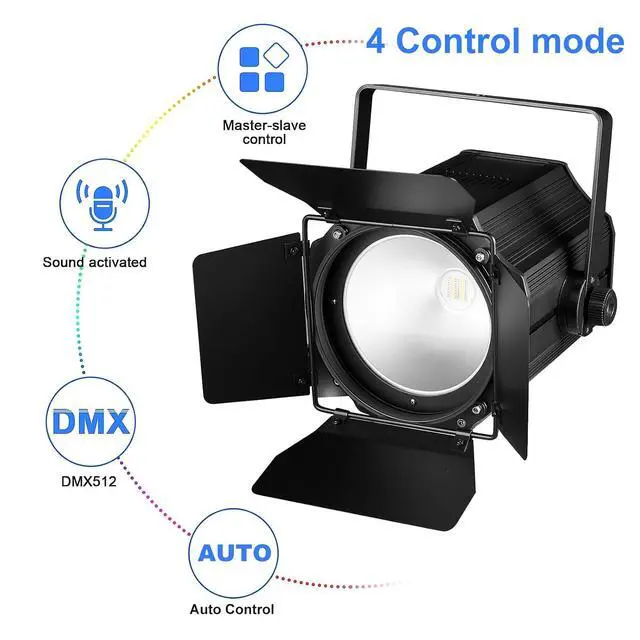 Alt view image 6 of 7 - COB Stage Lights with Barn Doors, COB Par Light 200W LED RGBWAUV DMX512 Master-Slave Sound DJ Lighting Spotlight Fresnel for Church Concert Wedding