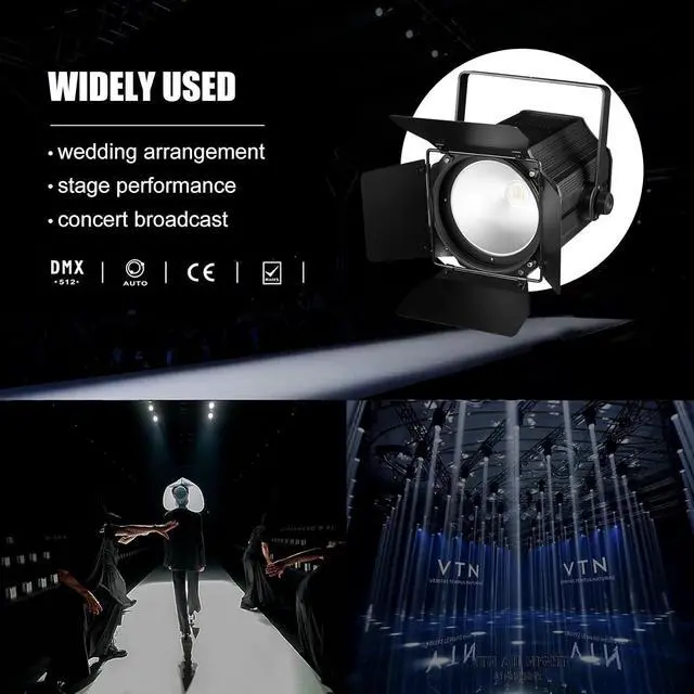 Alt view image 7 of 7 - COB Stage Lights with Barn Doors, COB Par Light 200W LED RGBWAUV DMX512 Master-Slave Sound DJ Lighting Spotlight Fresnel for Church Concert Wedding