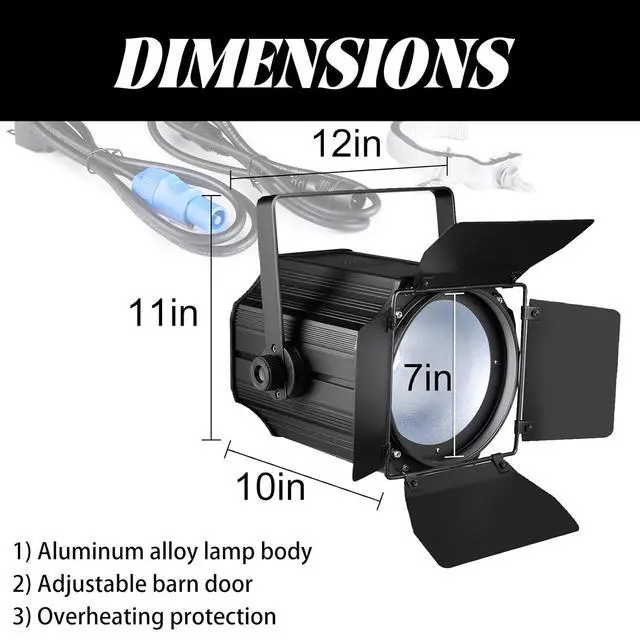 Alt view image 6 of 7 - COB Stage Lights with Barn Doors, COB Par Light 200W LED RGBWAUV DMX512 Master-Slave Sound DJ Lighting Spotlight Fresnel for Church Concert Wedding