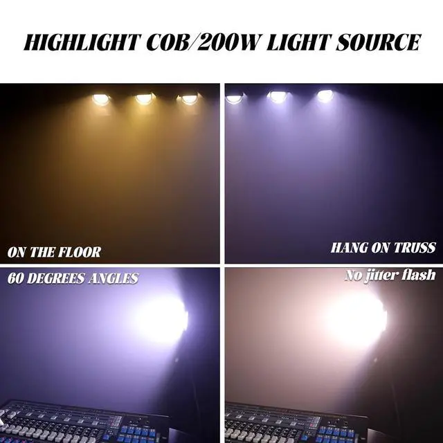 Alt view image 6 of 7 - COB Stage Lights with Barn Doors, COB Par Light 200W LED 3500~7500K Warm White & White, DMX512 Master-Slave Sound DJ Lighting Spotlight Fresnel for Church Concert Wedding