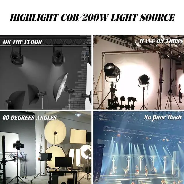 Alt view image 3 of 7 - COB Stage Lights with Barn Doors, COB Par Light 200W LED 3500~7500K Warm White & White, DMX512 Master-Slave Sound DJ Lighting Spotlight Fresnel for Church Concert Wedding