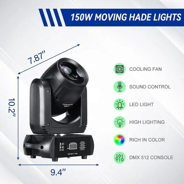 Alt view image 2 of 7 - 150W Moving Head DJ Lights LED Stage Light Mini Beam Spot 8 Gobos 8 Colors Stage Lighting DMX 512 12CH with Sound Activated for Wedding Live Show Disco Events Party(150W, 1)