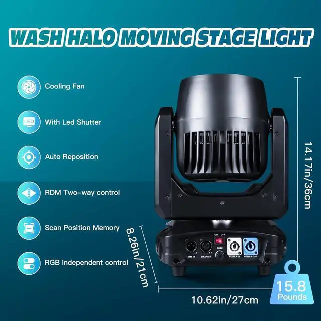 Alt view image 4 of 7 - 300W Moving Head DJ Light 7x40W LED Stage Lights RGBW Beam & Wash & Halo DMX512 Sound Activated for Parties Club Disco Events Wedding Church Opera